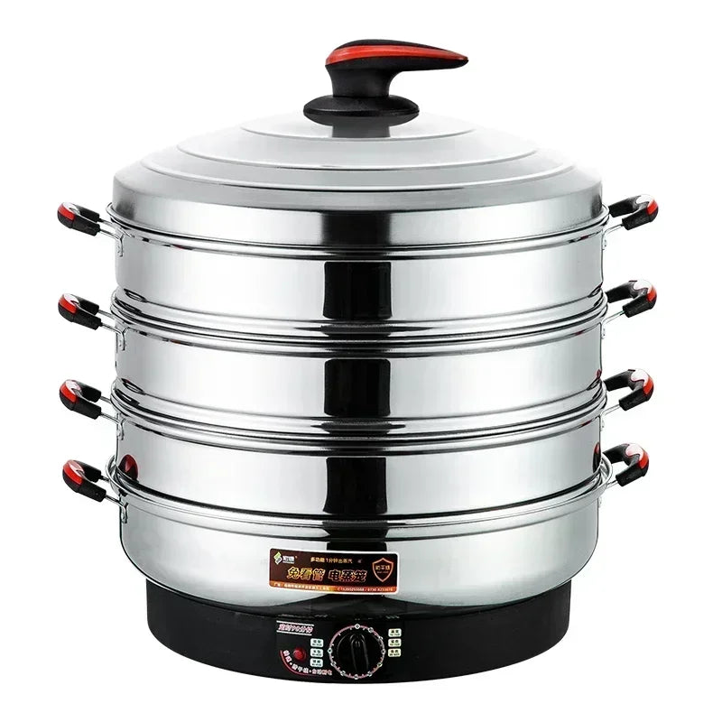 Commercial Stainless Steel Electric Steamer – Large Capacity 3-Tier Cooker
