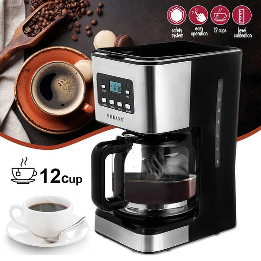 SK 950W Electric Drip Coffee Maker — Semi-Automatic Stainless Steel Machine for Home & Office