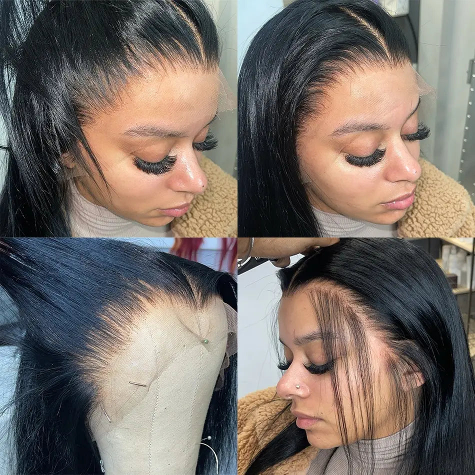 30–40 Inch Black Straight Human Hair Wig – 13×4 & 13×6 HD Transparent Lace Frontal, Pre-Plucked Brazilian Wig