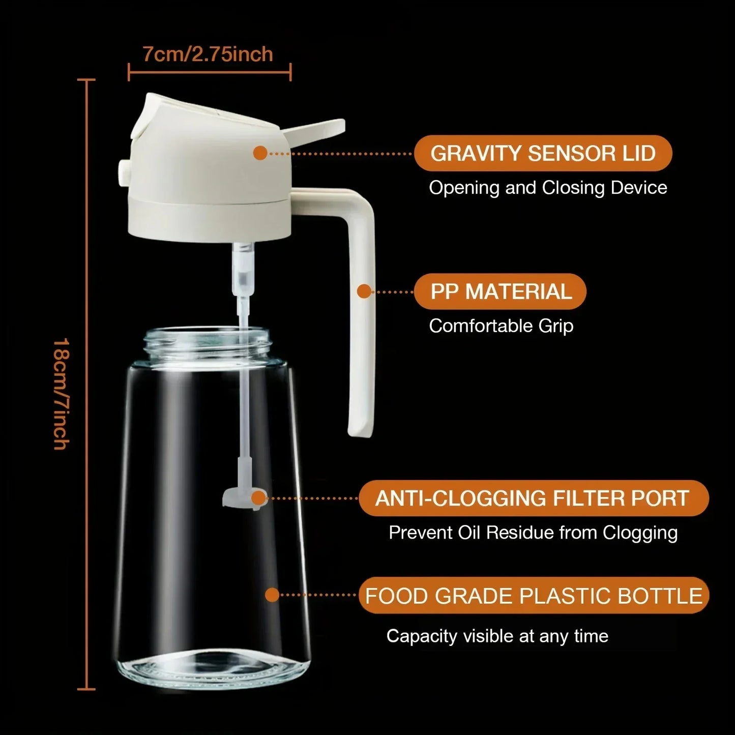 2 in 1 Pour Spray Sprayer Bottle for Kitchen Oil Sprayer Cooking 17oz/500ml Plastics Bottle Food-grade Oil Mister for Air Fryer