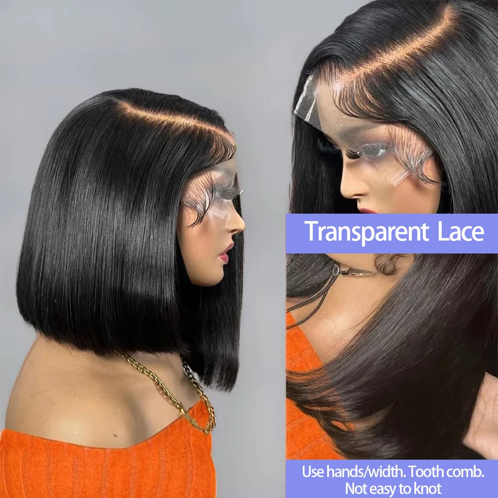 12–14 Inch Bone Straight Bob 13x4 / 4x4 HD Lace Frontal Wig (Black) – Remy Human Hair