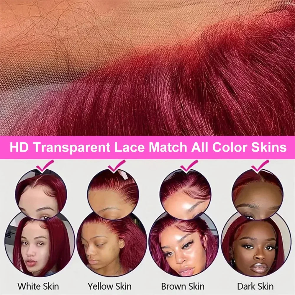 13x4 Wear & Go Glueless Straight Bob Wig – 99J Burgundy Red Human Hair