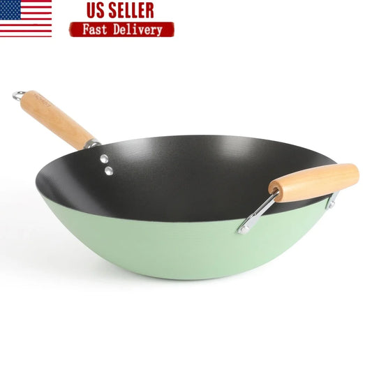 14-Inch Carbon Steel Nonstick Wok – Induction Safe, Easy Clean, High Heat Durable Cookware