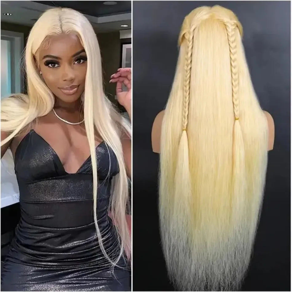 Blonde 613 HD Lace Frontal Straight Brazilian Wig – 40 Inch, 250% Density, 13×6 Transparent Lace