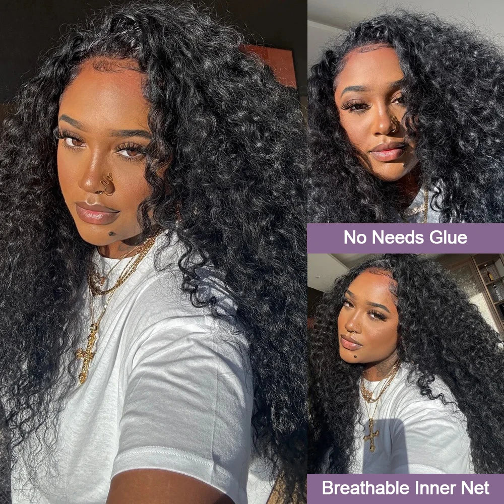 3-in-1 Drawstring Glueless Half Wig (Flip-Over Part) | 100% Remy Human Hair | Deep Wave Water Curly 18–24"