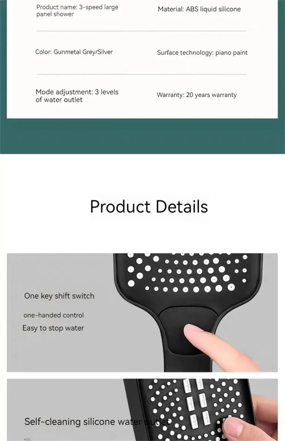 Adjustable 3-Mode Rainfall Shower Head | High-Pressure Water-Saving Handheld Shower – Gold Finish