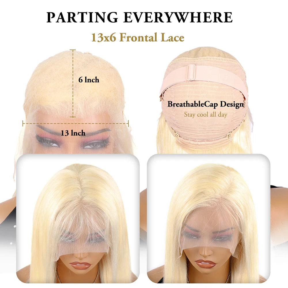 40–46 Inch 613 Blonde Bone Straight 13x6 HD Lace Front Human Hair Wig