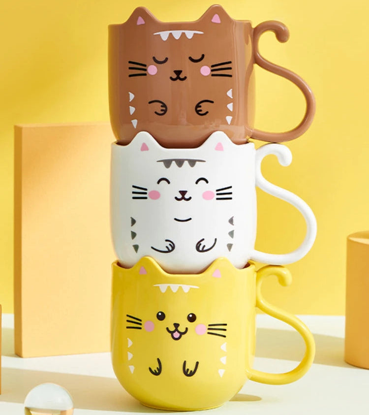 Cute Cat Mouthwash & Toothbrush Cup – Cartoon Plastic Mug for Home & Travel