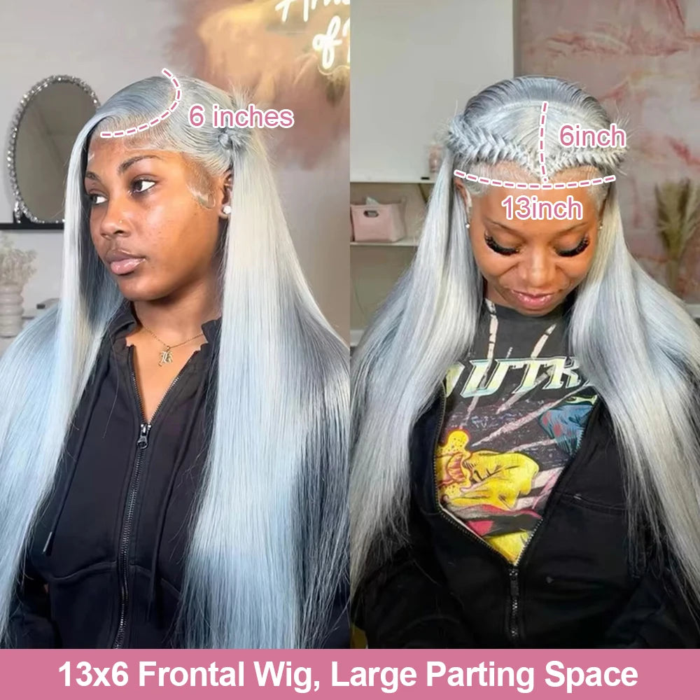 40” Silver Grey Straight HD Lace Front Human Hair Wig (13x6 / 13x4, Brazilian Remy, Pre-Plucked)