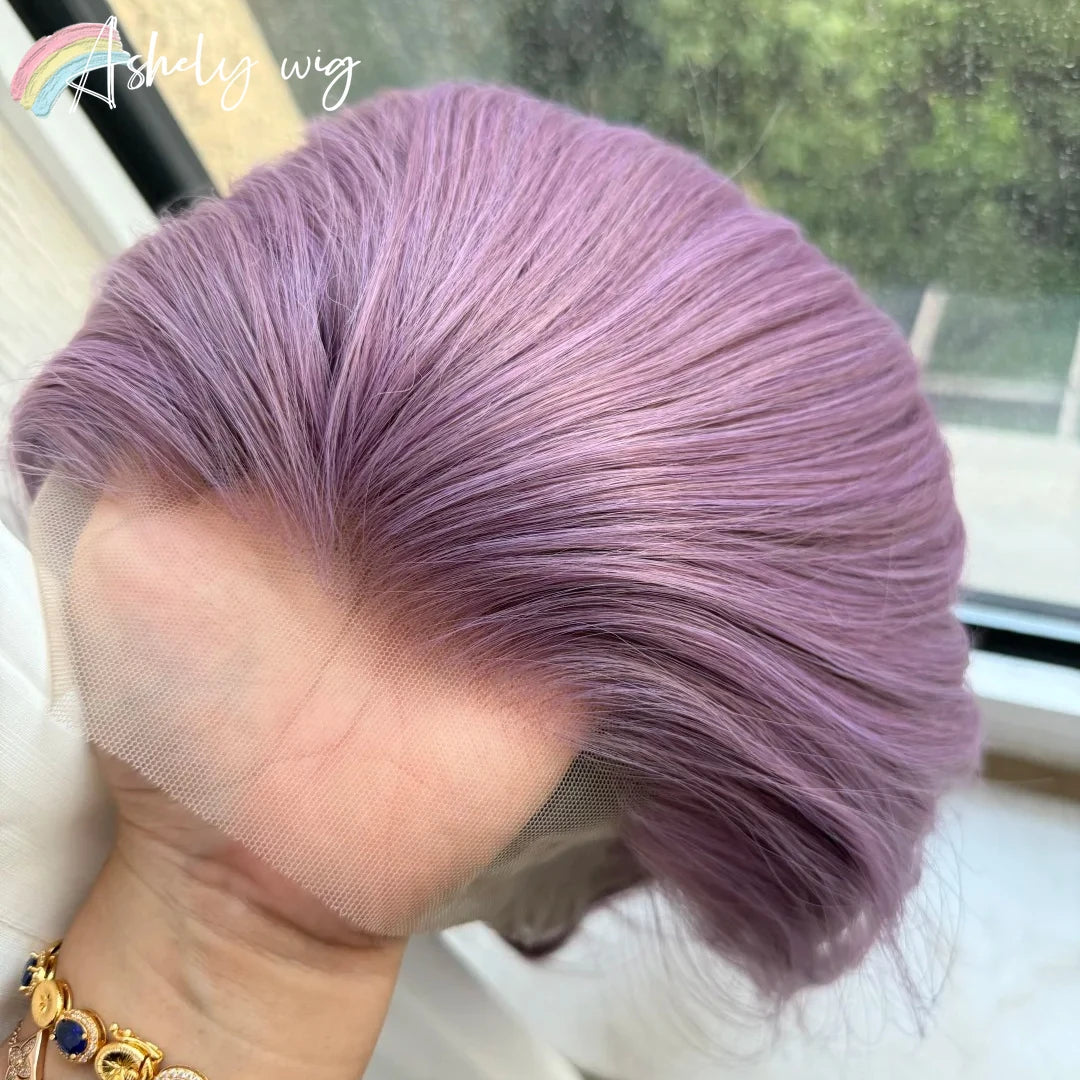 Purple Short Lace Front Wig for Men | 8 Inch Dark Purple Synthetic Wig