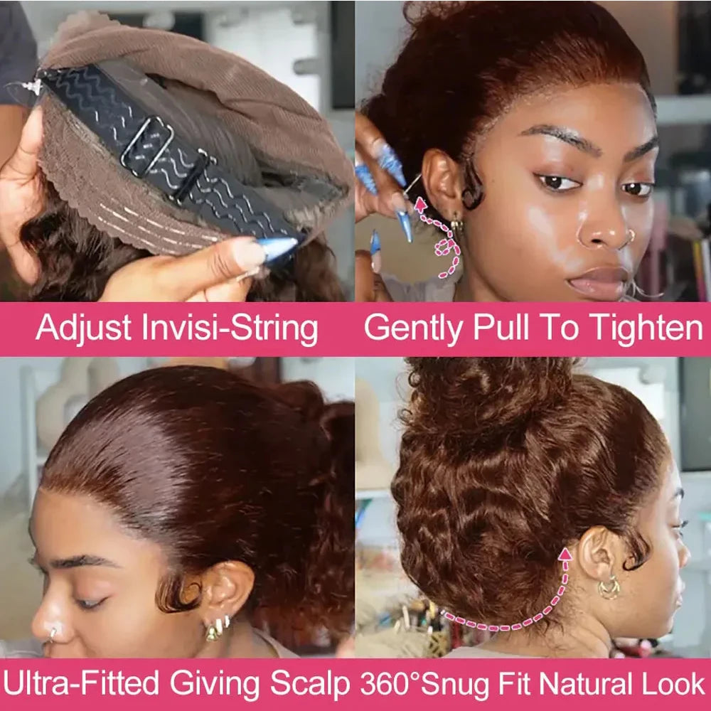 Invisi Strap 360 Full HD Lace Frontal Wig – 30" Deep Wave (250 Density) Chocolate Brown Brazilian Remy Human Hair