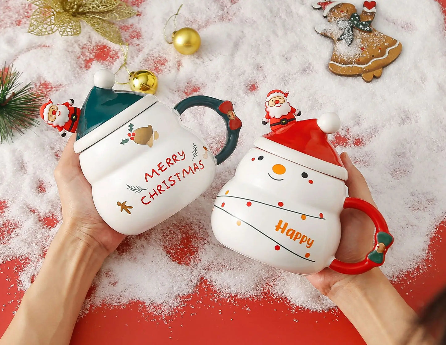 Christmas Ceramic Mug – Nordic Style Santa & Snowman Cup Gift for Holiday Season