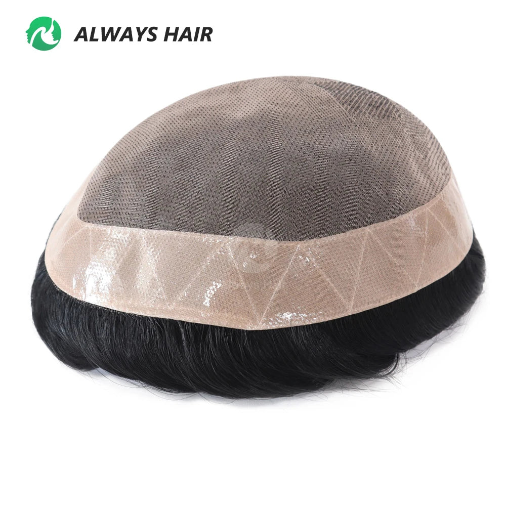 Alwayshair Fine Mono Men Short Toupee 5” Indian Hair Men’s Capillary Prosthesis Monofilament 120 130 Hair System 9x11