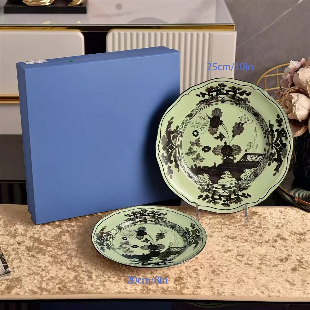 Ceramic Afternoon Tea Set – Printed Porcelain Cup, Saucer, Tray, Milk Pot & High Foot Plate