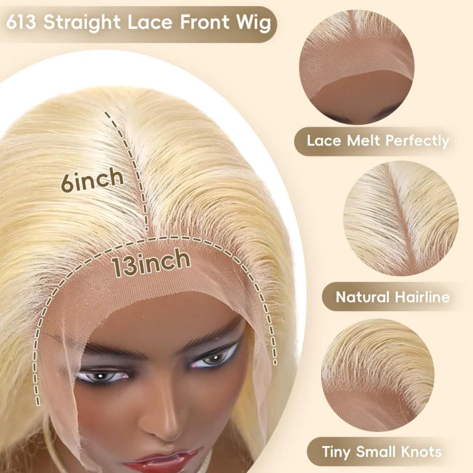 613 Blonde Straight HD Lace Frontal Human Hair Wig (13x6, Free Parting, 30–40 Inch, Up to 230 Density)