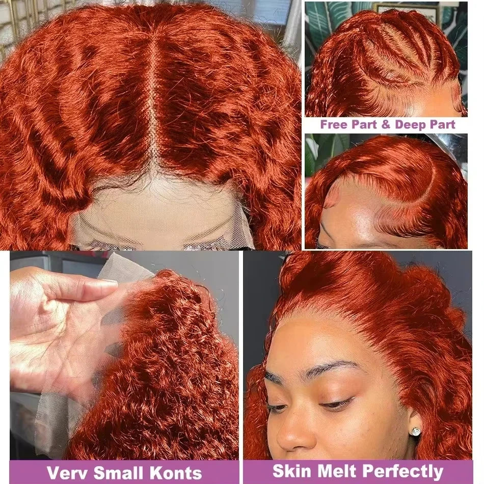 36 Inch Orange Ginger Deep Wave Lace Front Human Hair Wig – 13x4 / 13x6 HD Transparent