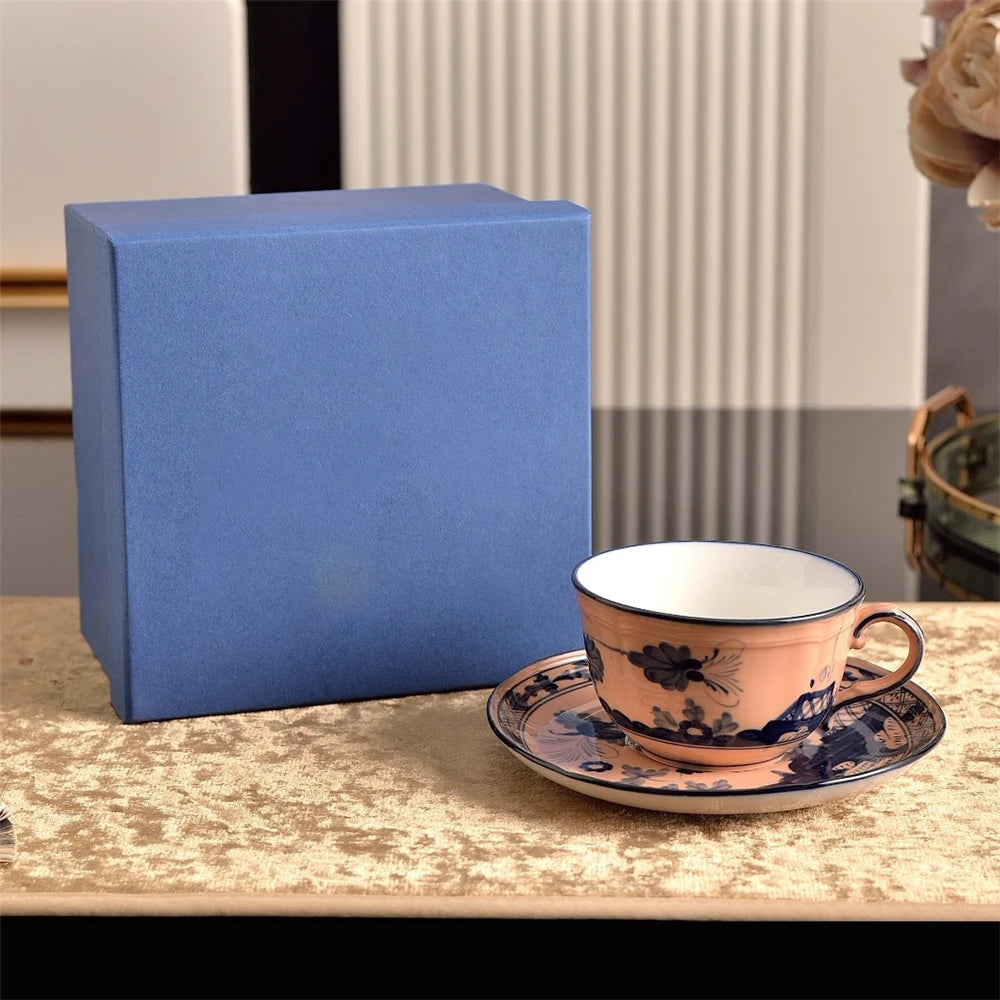 Ceramic Afternoon Tea Set – Printed Porcelain Cup, Saucer, Tray, Milk Pot & High Foot Plate