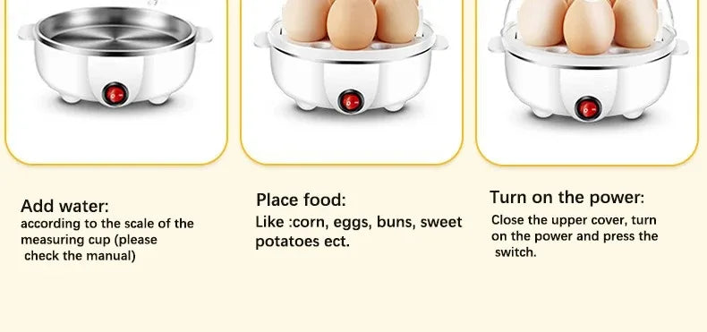 Multifunctional Electric Egg Cooker & Double-Layer Steamer | Mini Breakfast Maker