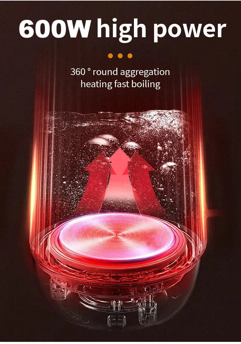 Smart Travel Electric Kettle 500ML – Portable Stainless Steel Water Boiler for Tea & Coffee