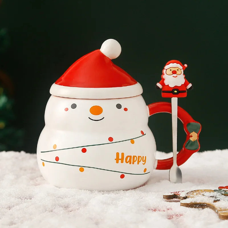 Christmas Ceramic Mug – Nordic Style Santa & Snowman Cup Gift for Holiday Season