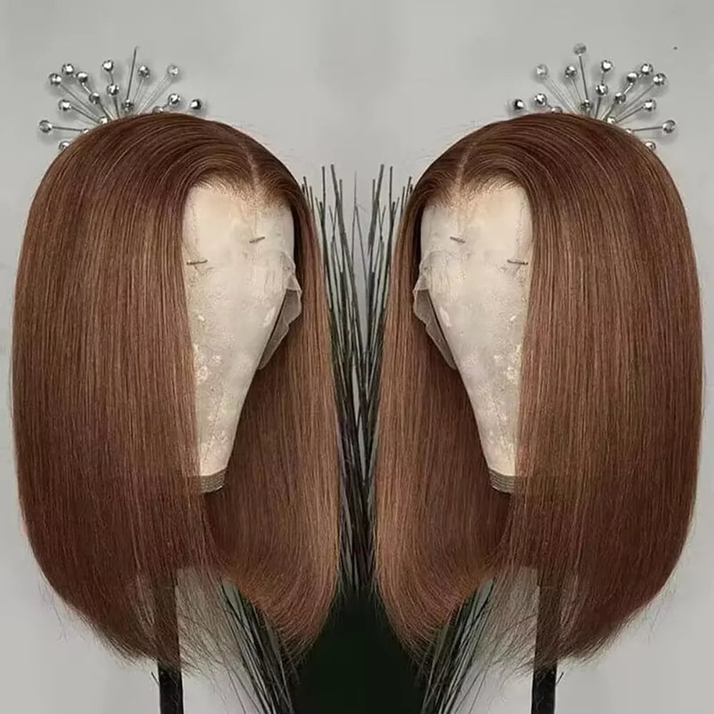 Chocolate Brown #4 Straight Bob 13x4 HD Transparent Lace Front Wig (220% Density)