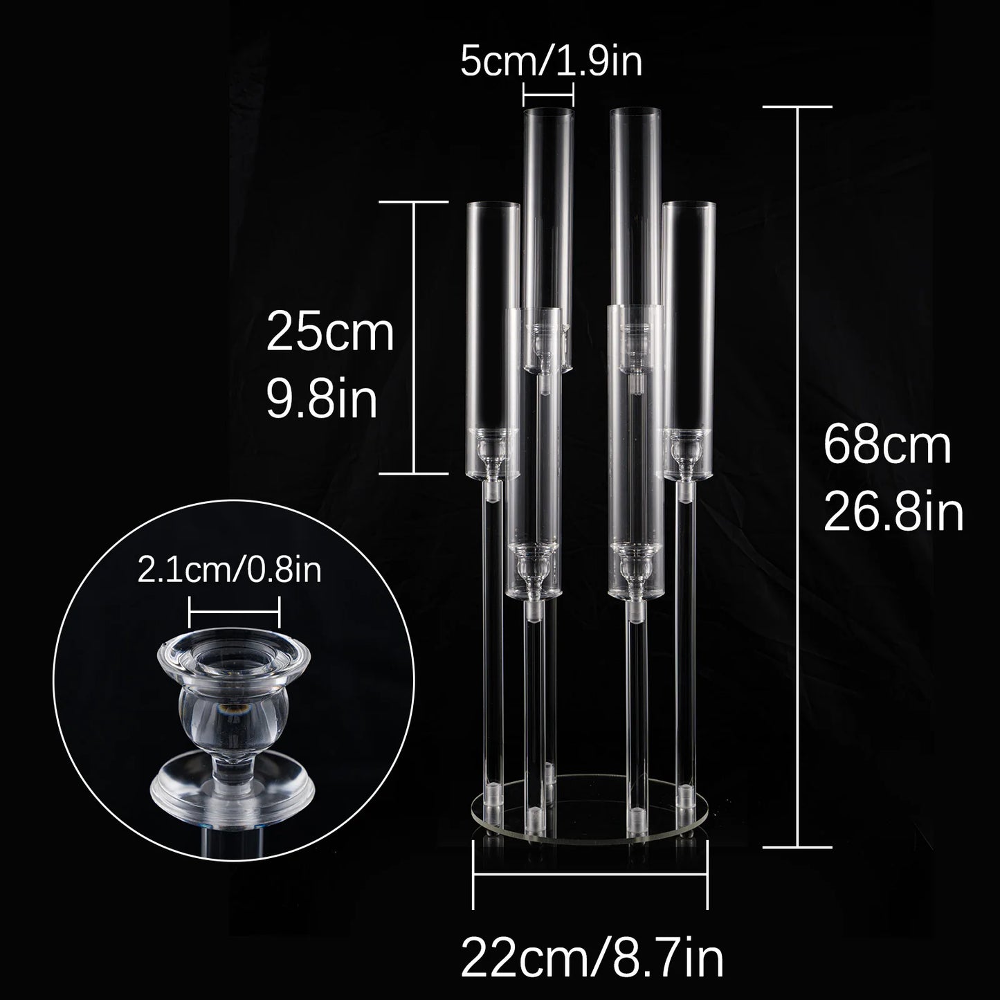 10Pcs Clear Acrylic 6-Arm Candelabra Candle Holders – Elegant Taper Candle Stand for Wedding & Party Decoration