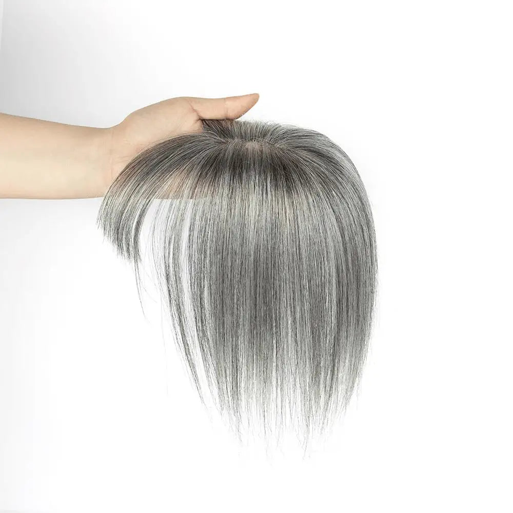 Real Human Hair Topper with 360° Bangs · 3D Hair Piece · 20–35 cm