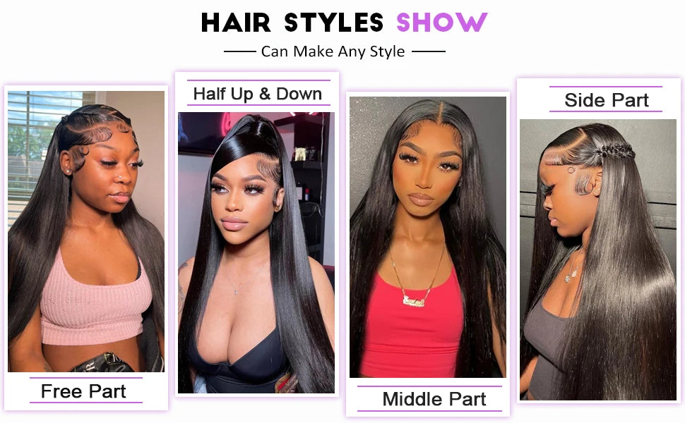 40 Inch Straight Brazilian Virgin Human Hair Wig (13x6/13x4 HD Transparent Lace Front, 200% Density)