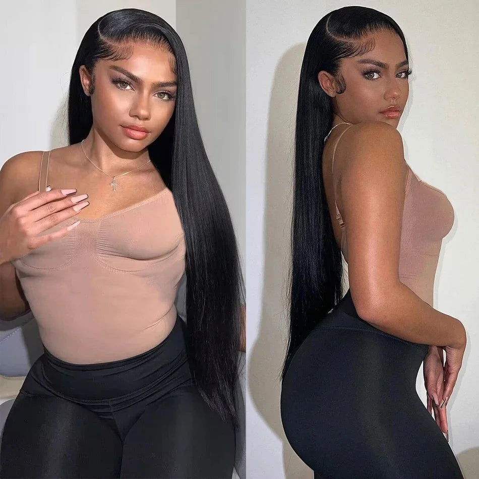 Bone Straight HD Lace Front Wig (13x4 / 13x6 / 5x5 Glueless) – Brazilian Remy Human Hair, Natural Black (30–40")