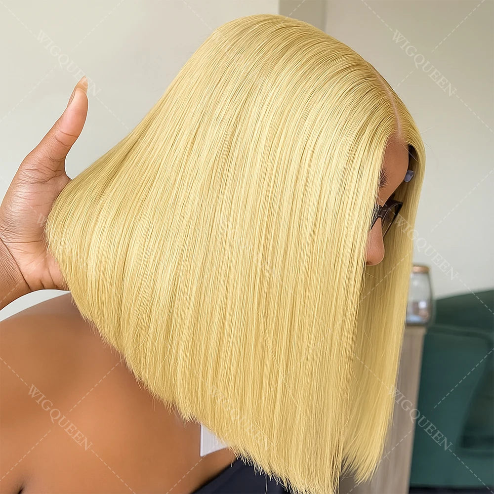 613 Blonde Short Bob Wig – 13x4 Lace Front Human Hair, Pre-Plucked, 180% Density