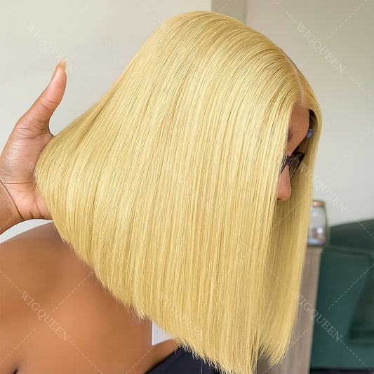 613 Blonde Short Bob Wig – 13x4 Lace Front Human Hair, Pre-Plucked, 180% Density