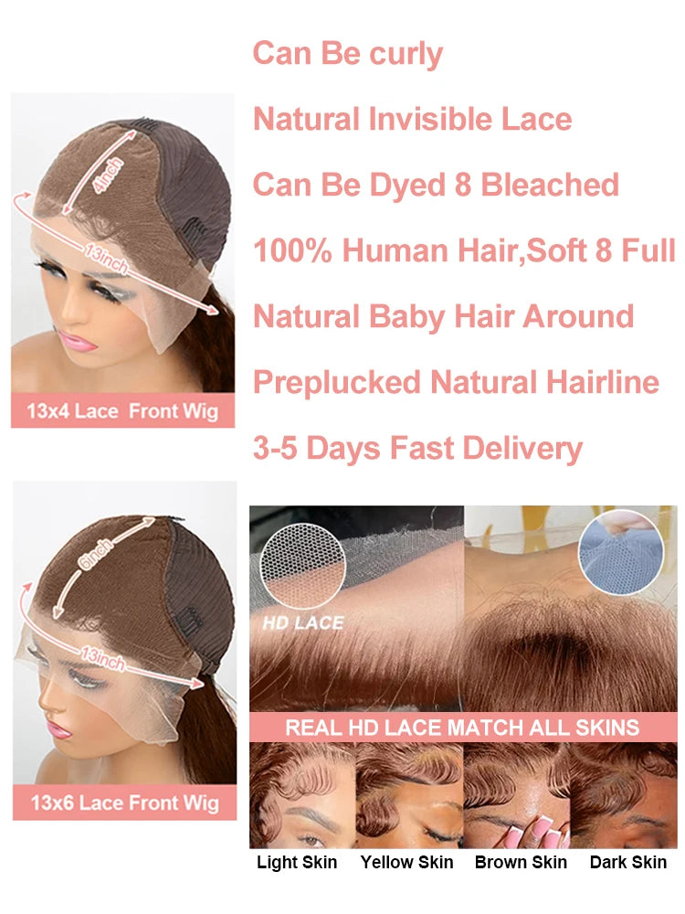 Deep Curly Chocolate Brown HD Lace Frontal Wig – 13x4 / 13x6 Virgin Brazilian Human Hair (30–36 Inch)