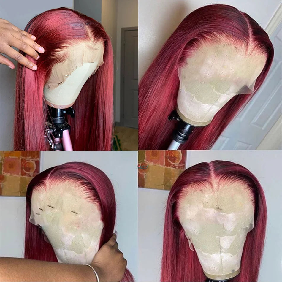 99J Burgundy 13x6 HD Lace Front Straight Wig – Premium Red Peruvian Human Hair