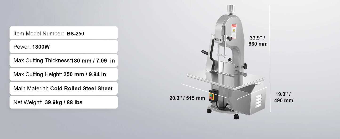 SucceBuy Commercial Meat Bandsaw 1800W – Stainless Steel Bone & Fish Cutter