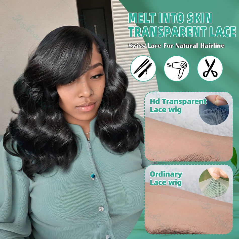 200% Density Body Wave Short Bob 13x6 HD Transparent Lace Front Human Hair Wig (13x4 / 5x5 Closure Option)