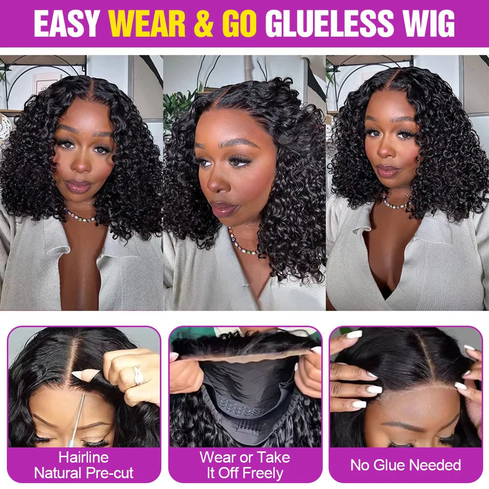 250% Density Glueless Curly Bob Wig | Brazilian Remy Human Hair | Pre-Cut HD Lace 13x6 / 13x4