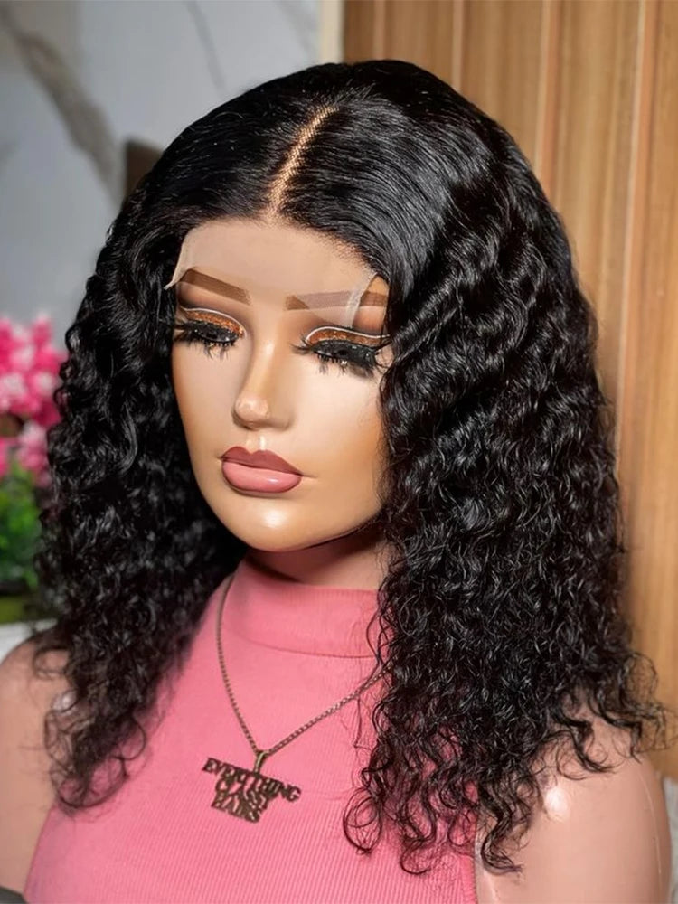 100% Brazilian Curly Lace Front Wig – Glueless Short Bob Deep Water Wave 13×4 HD Lace Frontal Human Hair Wig