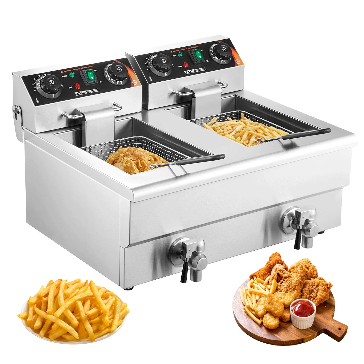 SucceBuy Dual Tank Electric Deep Fryer — Twin Basket 9.1 Qt Each Tank, Fast Heating, 220V Stainless Steel