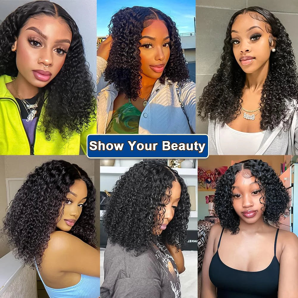 1B Natural Jerry Curly Bob 13x4 HD Lace Front Wig (Virgin Human Hair, 250% Density, 4–16")
