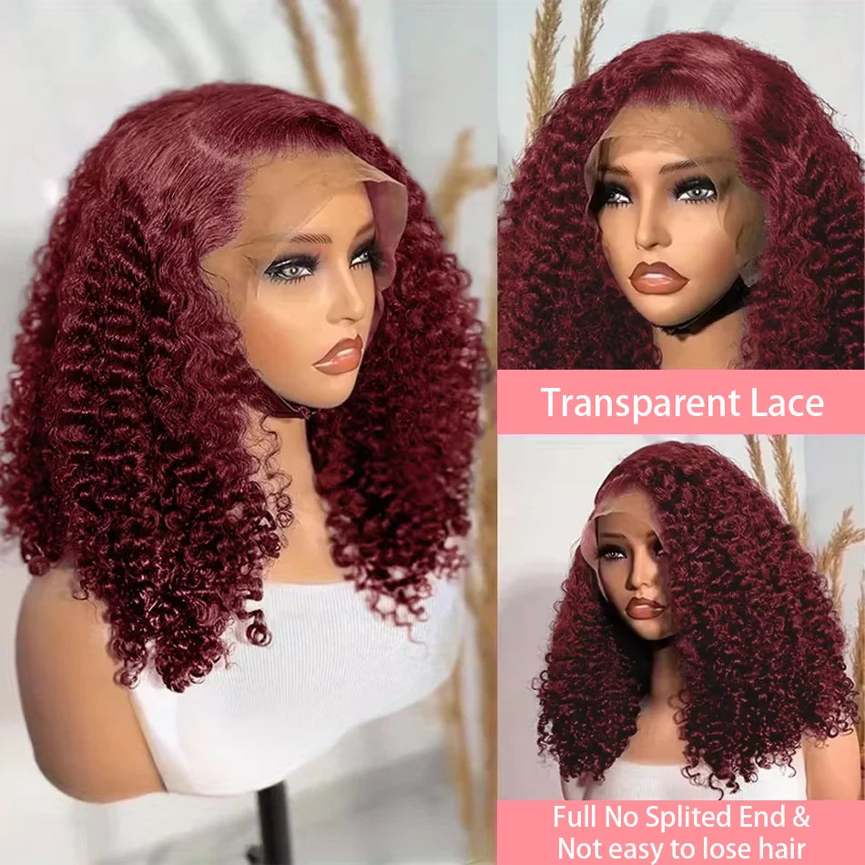 99J Burgundy Short Deep Wave Wig – 13x4 HD Lace Front, Glueless Brazilian Human Hair (14 Inch)