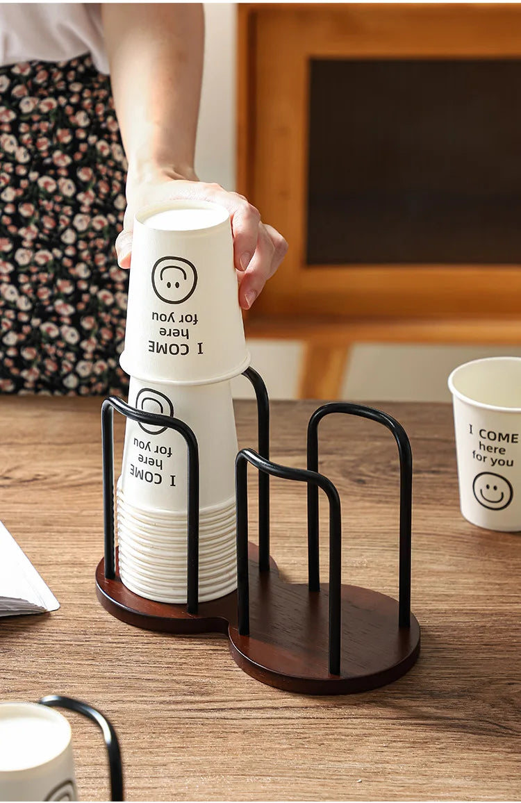 Wooden Disposable Cup Holder – Tea & Water Cup Dispenser Rack Organizer