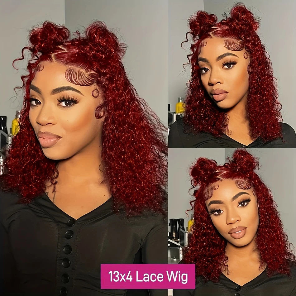 Burgundy 99J Deep Wave Bob Wig 13x4 HD Lace Front – Remy Human Hair