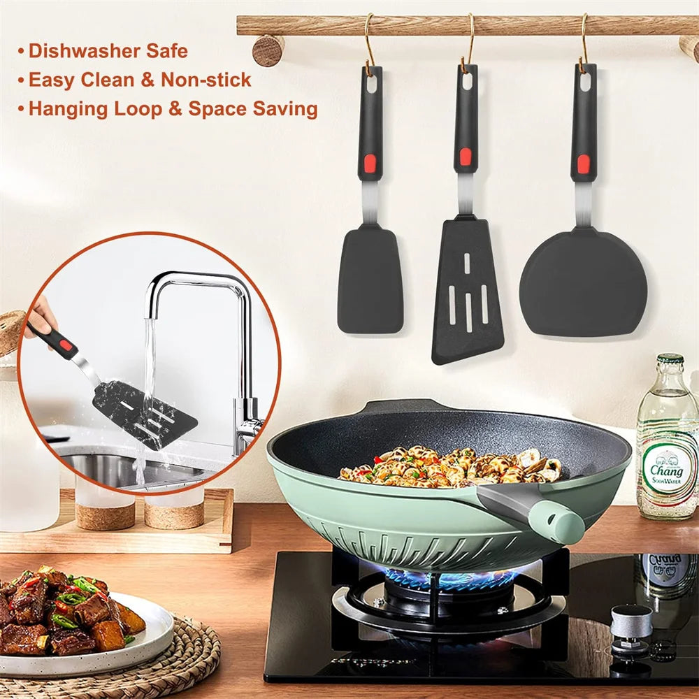 High-Temperature Silicone Spatula – Non-Stick Frying Turner with Spring Steel Core