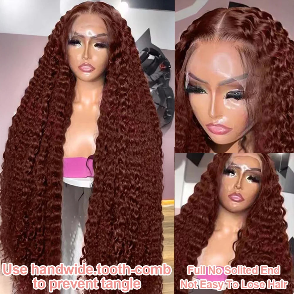Deep Curly Chocolate Brown HD Lace Frontal Wig – 13x4 / 13x6 Virgin Brazilian Human Hair (30–36 Inch)