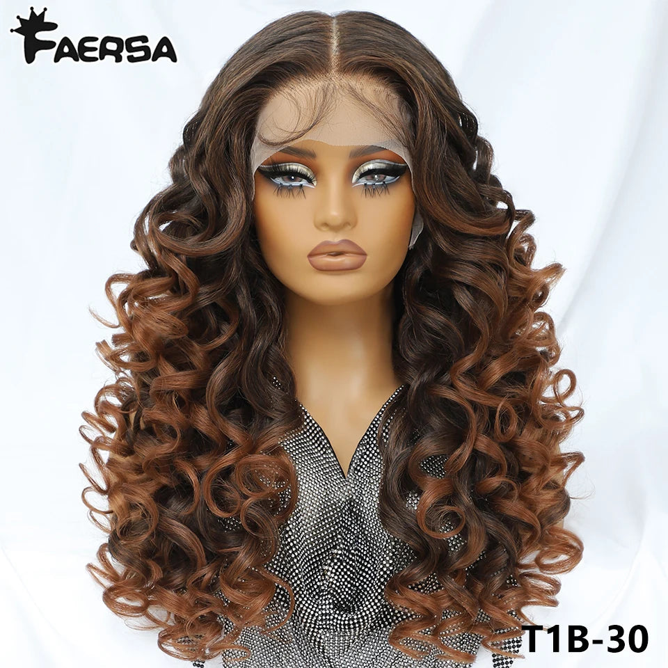 Latisha 13x6 Lace Front Wig – Curly Highlight Synthetic Wig with Baby Hair, 24 Inch Heat-Resistant Fiber