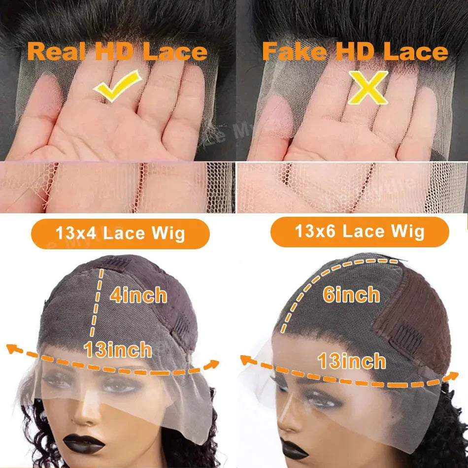 Brazilian Black Curly 13x6 HD Transparent Lace Front Wig (13x4 Option) – Remy Human Hair, 30–40 Inch