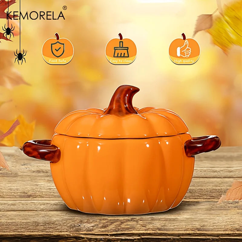 Ceramic Pumpkin Casserole Dish – Oven-Safe Pot with Lid for Halloween & Thanksgiving