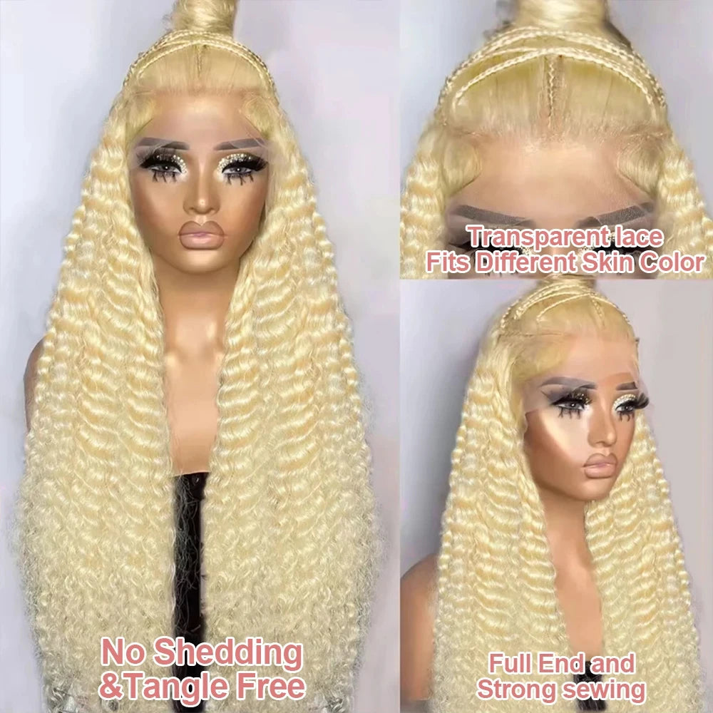 Curvique 613 Honey Blonde Deep Water Wave 13x6 HD Lace Front Wig (Brazilian Remy Human Hair)