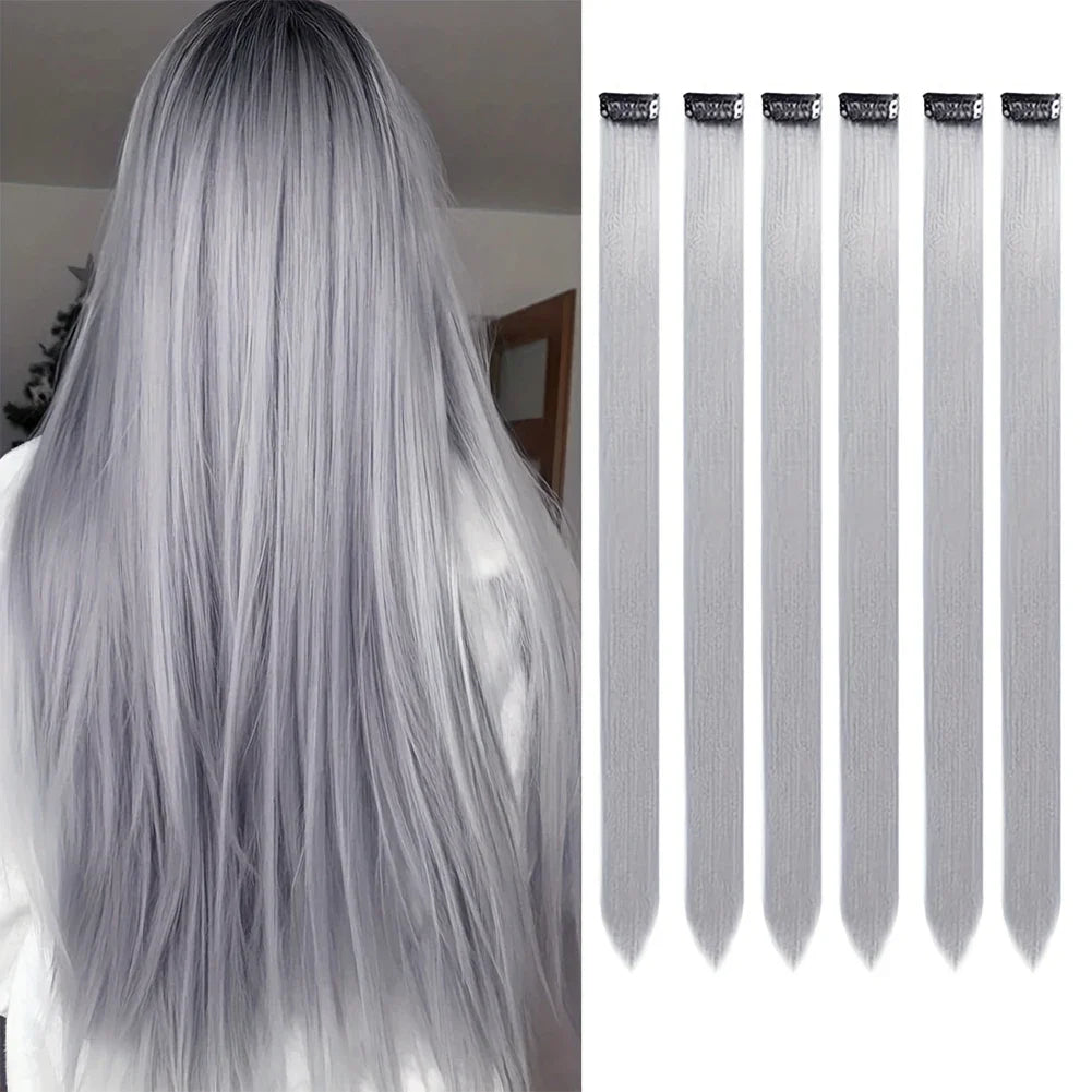 Colored Party Highlight Clip-In Hair Extensions | Synthetic Straight | 6pcs 70g | 22 Inch | Multi-Color