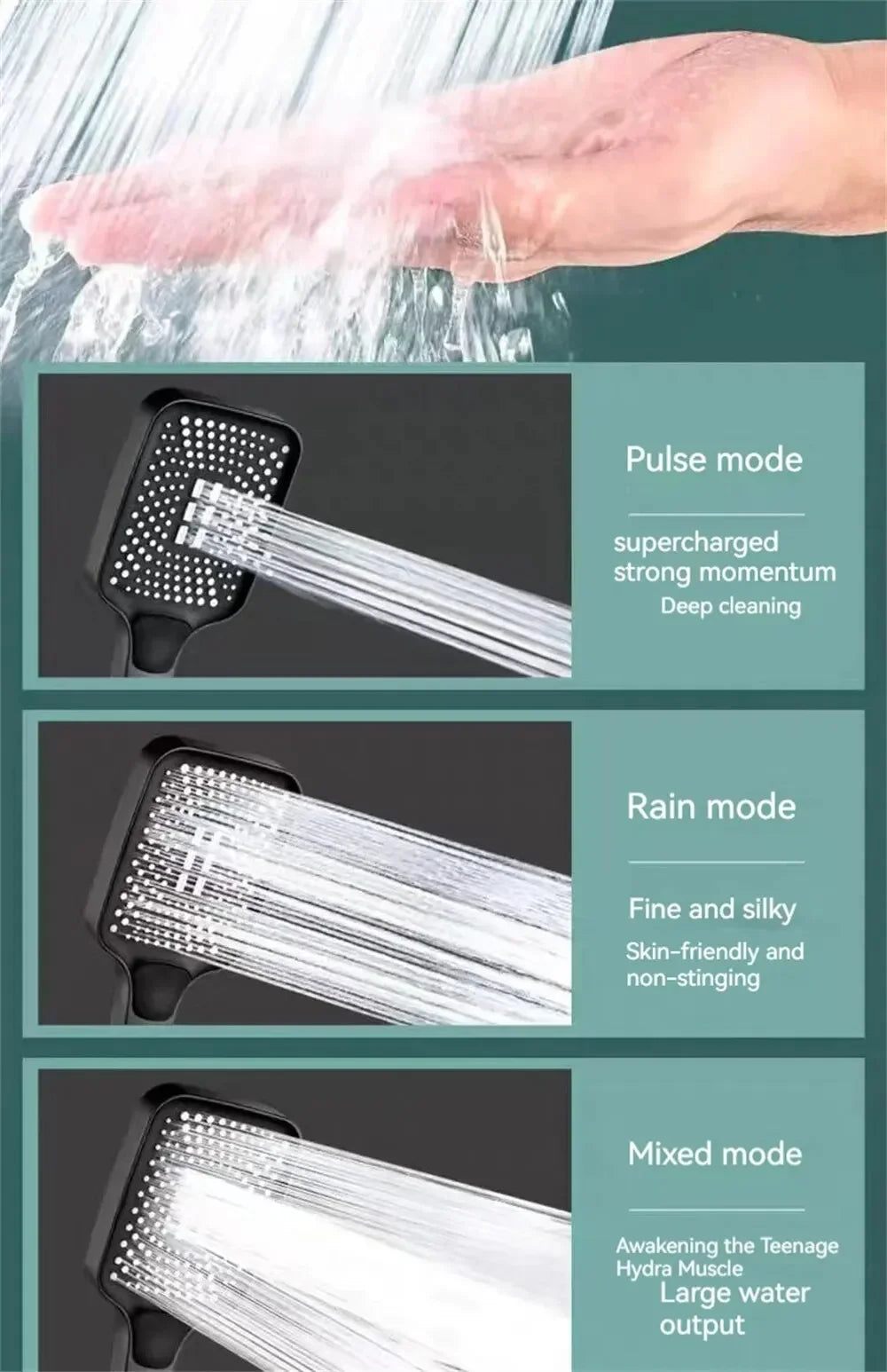 Adjustable 3-Mode Rainfall Shower Head | High-Pressure Water-Saving Handheld Shower – Gold Finish